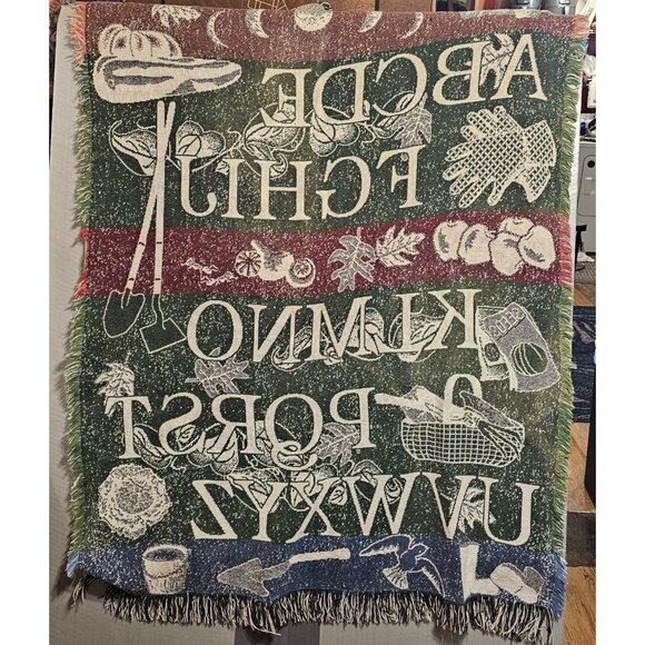 ABCs Of Gardening Throw Blanket 44”x56” Afghan Alphabet Tapestry - Picture 3 of 5
